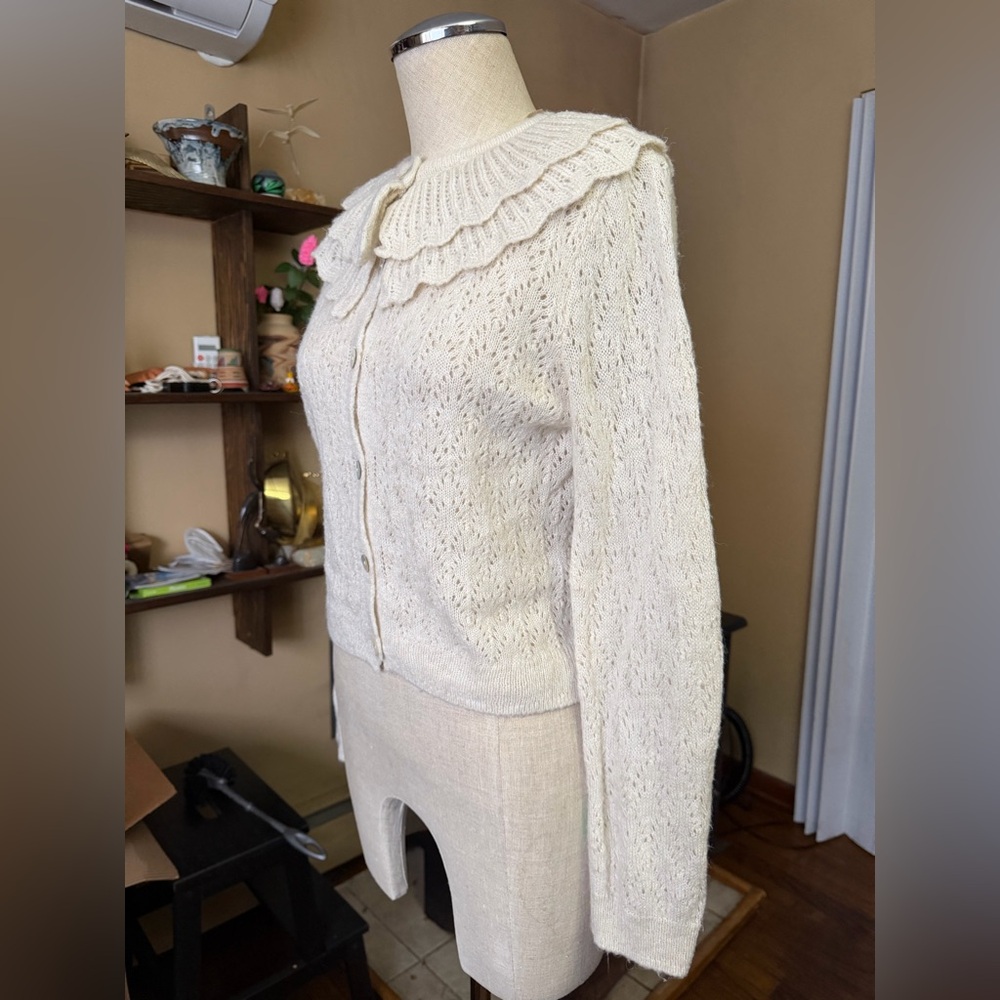 MANGO Openwork Baby Doll Neck Cardigan in size Small - Picture 6 of 16